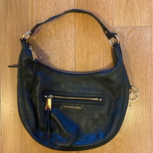 Michael Kors - Rhea Shoulder Bag Medium Black Leather Gold Tone Hardware - Picture 4 of 7